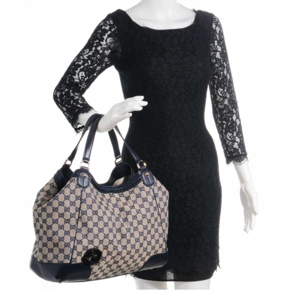 GUCCI  Monogram Medium Brick Lane Tote Navy